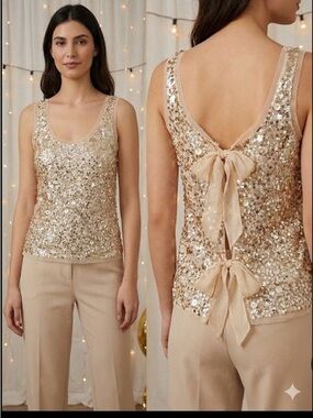 Gold Sequin Mesh  Tank Top